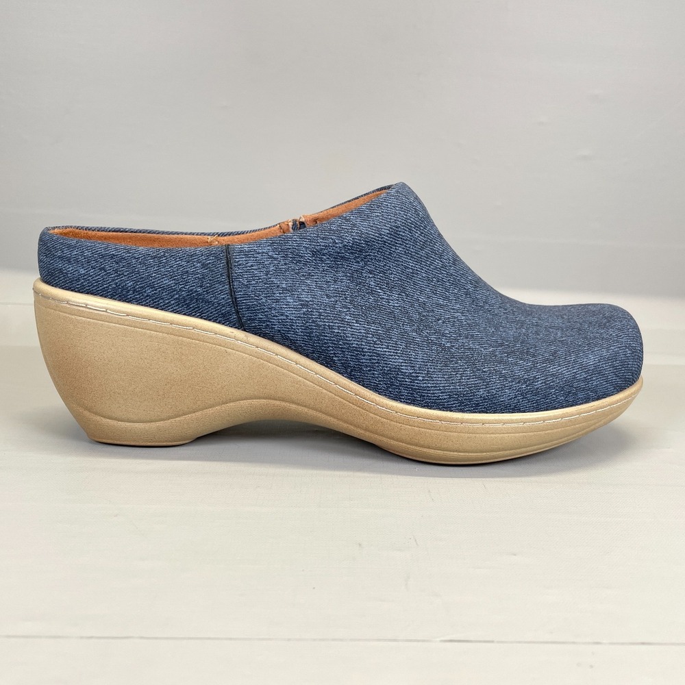 SoftWalk Madison Clogs Womens Size 8.5 M Blue Textile Comfort Wedge Mule Shoes